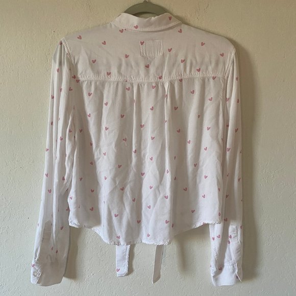 Rails Anthropologie Womens Blouse Crop Val Scribble Heart Size M Button Up White - Picture 10 of 16